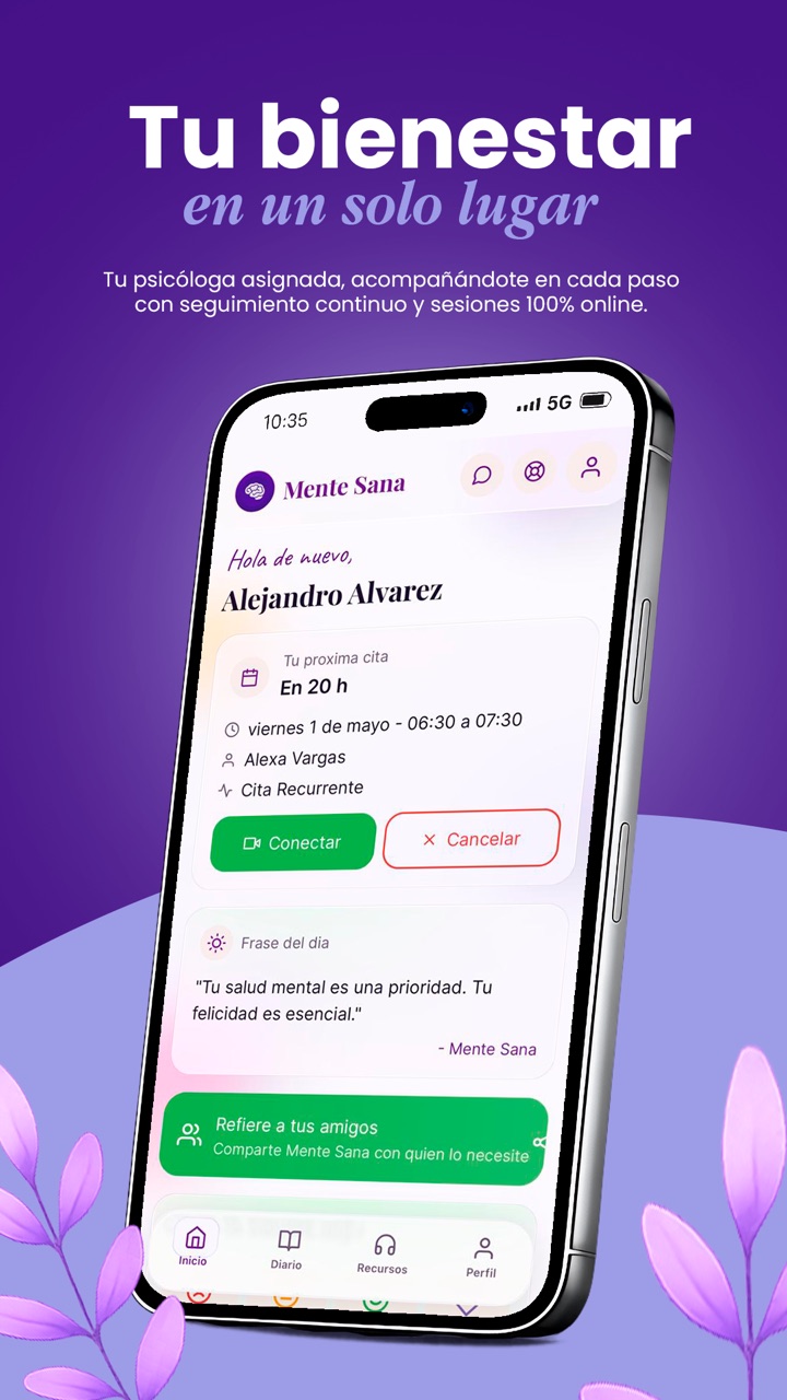 Mente Sana app — tu bienestar en un solo lugar